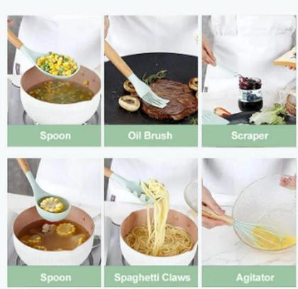 Imagem de Jogo Kit 12 Peças Utensílios De Cozinha De Silicone Cabo Madeira Decoração Livre BPA