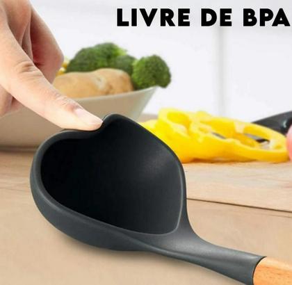 Imagem de Jogo Kit 12 Peças Utensílios De Cozinha De Silicone Cabo Madeira Decoração Livre BPA