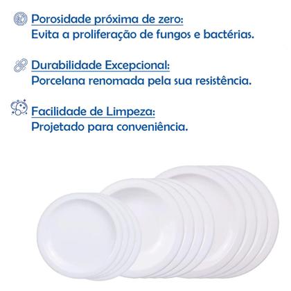 Imagem de Jogo Kit 12 Pratos Tramontina Porcelana Branco Para Restaurante Buffet Hotel Bar