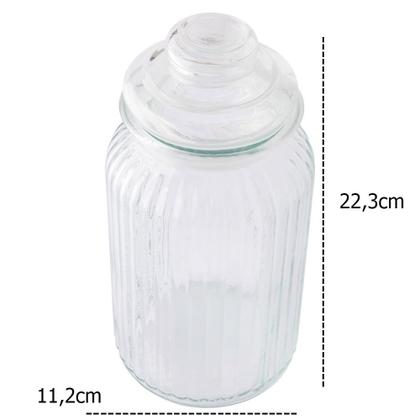 Imagem de Jogo Kit 3 Potes De Vidro 1350ml Com Tampa Hermética Redondo Transparente