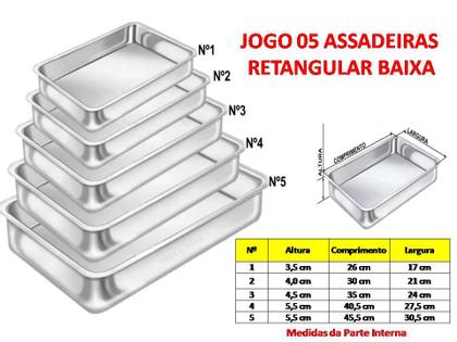 Imagem de Jogo Kit 5 Formas Assadeira Bolo Conjunto Retangular Alumínio Forno