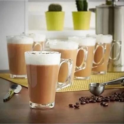 Imagem de Jogo Kit 6 Canecas De Vidro 260ml Cappuccino Café Xícara Jogo Chá Chocolate Presente Capuccino Leite