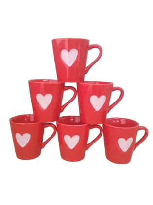 Imagem de Jogo Kit 6 Canecas/ Xicaras Café Porcelana Coração Relevo vermelho