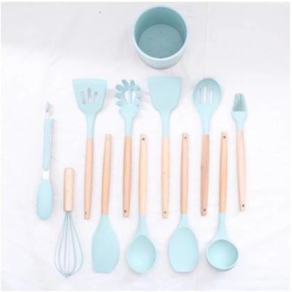 Imagem de Jogo Kit Com 12 Peças Utensílios De Cozinha Colheres Espatulas Pegador Silicone Copo Suporte