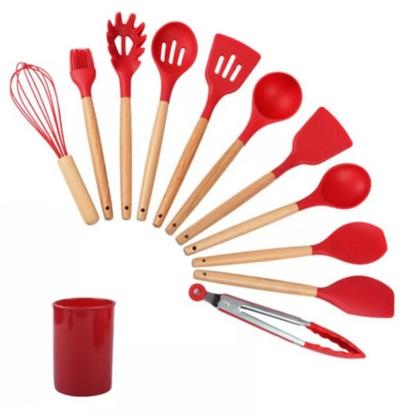 Imagem de Jogo Kit Com 12 Peças Utensílios De Cozinha Colheres Espatulas Pegador Silicone Copo Suporte