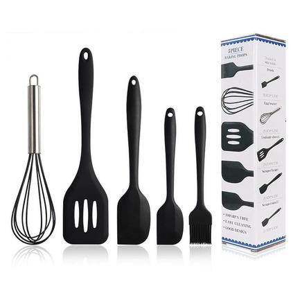 Imagem de Jogo Kit Com 5 Peças Talheres Utensílios De Cozinha Em Silicone Colher Espátula Livre BPA