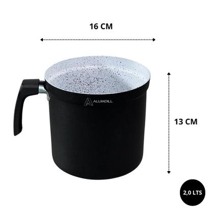 Imagem de Jogo Kit Conjunto de Leiteira Ceramica Fervedor Canecao Copo Extra Reforçado 3 peças em Aluminio Preto com Branco