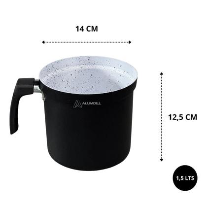 Imagem de Jogo Kit Conjunto de Leiteira Ceramica Fervedor Canecao Copo Extra Reforçado 3 peças em Aluminio Preto com Branco