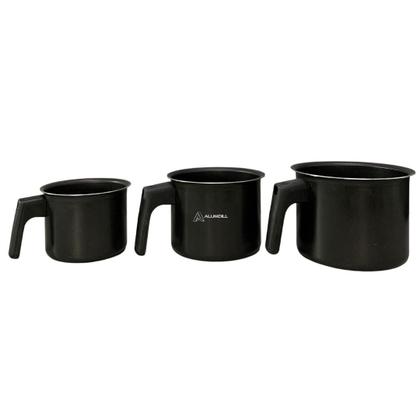 Imagem de Jogo Kit Conjunto de Leiteira Fervedor Canecao 3 peças Revestimento Antiaderente Preto com Preto Cabo de Baquelite