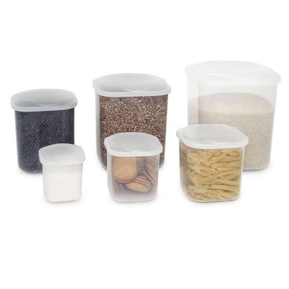 Imagem de Jogo Kit de 5 Potes Quadrado Transparente Arroz, Feijão, Açúcar, Café e Farinha - UninJet