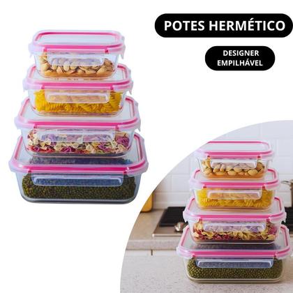 Imagem de Jogo Kit de até 12 Potes Vidro Hermético 4 Travas Marmita Vidro, anel de vedação premium