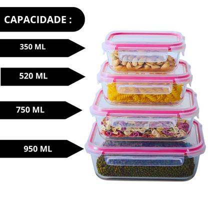 Imagem de Jogo Kit de até 12 Potes Vidro Hermético 4 Travas Marmita Vidro, anel de vedação premium