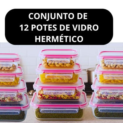 Imagem de Jogo Kit de até 12 Potes Vidro Hermético 4 Travas Marmita Vidro, anel de vedação premium