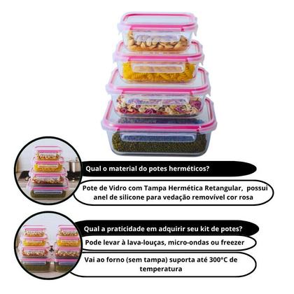 Imagem de Jogo Kit de até 12 Potes Vidro Hermético 4 Travas Marmita Vidro, anel de vedação premium