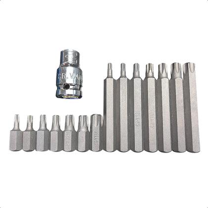Imagem de Jogo Kit De Bits Torx 15 Peças T20 a T55 Aço Crv Com Maleta