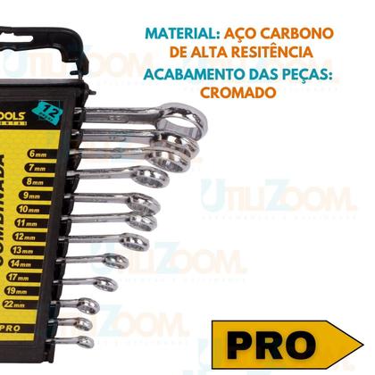 Imagem de Jogo Kit De Chave Combinada Aço Carbono 6 À 22mm 12 Peças