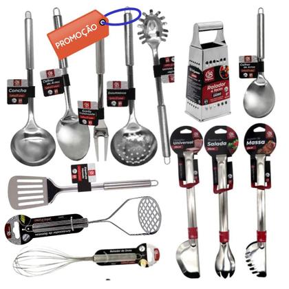 Imagem de Jogo Kit de Utensilios de Cozinha Conjunto de Inox com 13 pçs Pegador Colher Concha