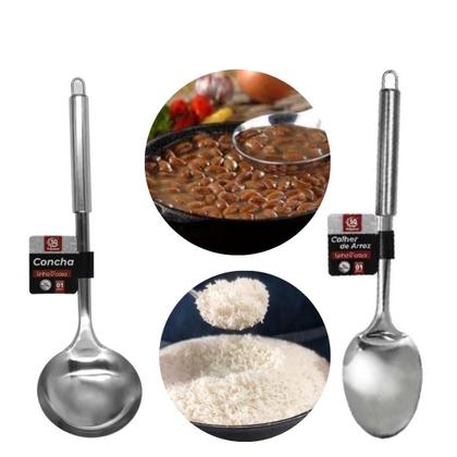 Imagem de Jogo Kit de Utensilios de Cozinha Conjunto de Inox com 13 pçs Pegador Colher Concha