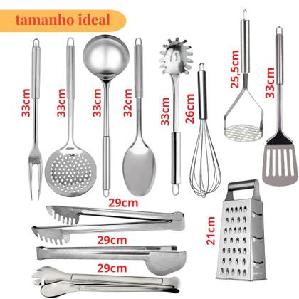 Imagem de Jogo Kit de Utensilios de Cozinha Conjunto de Inox com 13 pçs Pegador Colher Concha