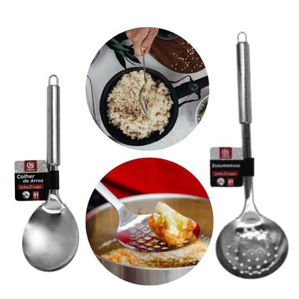 Imagem de Jogo Kit de Utensilios de Cozinha Conjunto de Inox com 13 pçs Pegador Colher Concha