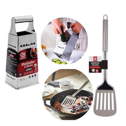 Imagem de Jogo Kit de Utensilios de Cozinha Conjunto de Inox com 13 pçs Pegador Colher Concha