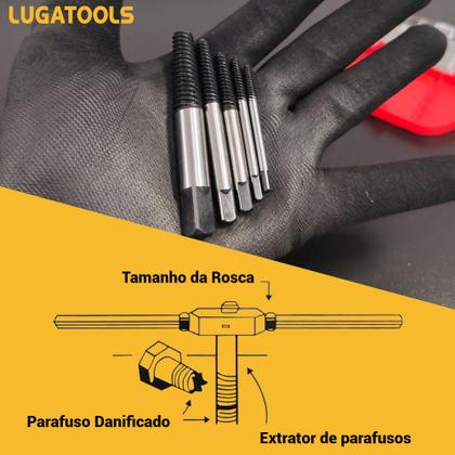 Imagem de Jogo Kit Extrator Saca Parafuso Quebrado Espanado 5 Peças 3 a 18mm Profissional Danificado Aço