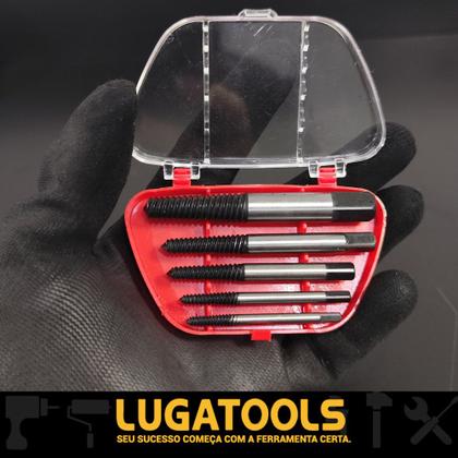 Imagem de Jogo Kit Extrator Saca Parafuso Quebrado Espanado 5 Peças 3 a 18mm Profissional Danificado Aço