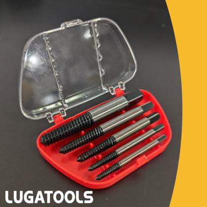 Imagem de Jogo Kit Extrator Saca Parafuso Quebrado Espanado 5 Peças 3 a 18mm Profissional Danificado Aço