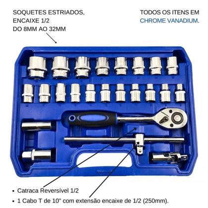 Imagem de Jogo Kit Ferramentas 37 Peças Soquetes 8 A 32mm Chave combinada Profissional Cromo Vanádio