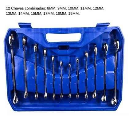 Imagem de Jogo Kit Ferramentas 37 Peças Soquetes 8 A 32mm Chave combinada Profissional Cromo Vanádio