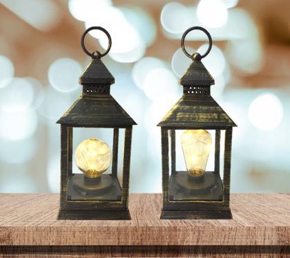 Imagem de Jogo Lamparina Decor Rústica LED Preto e Ouro Envelhecido 23cm 2 Peças - Master Christmas