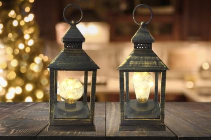 Imagem de Jogo Lamparina Decor Rústica LED Preto e Ouro Envelhecido 23cm 2 Peças - Master Christmas