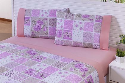 Imagem de Jogo Lençol 4 Peças Cama Viúva(1,88m x 1,28m x 30alt ) Percal 180 Fios Estampado Rose