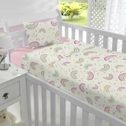 Imagem de Jogo Lençol Berço Bebe Algodao Egipcio Malha Soft Rainbow Rosa