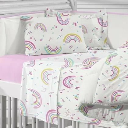 Imagem de Jogo Lençol Berço Bebe Algodao Egipcio Malha Soft Rainbow Rosa