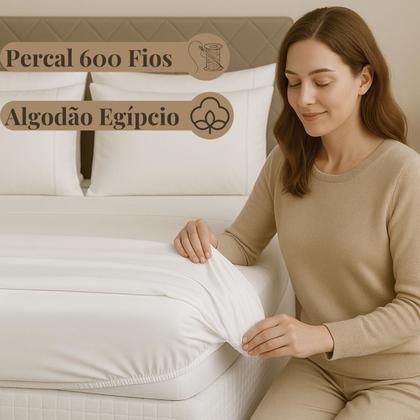 Imagem de Jogo Lençol Cama Queen 600 Fios Egípcios Algodão 04 Peças Percal Luxo