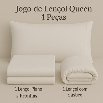Imagem de Jogo Lençol Cama Queen 600 Fios Egípcios Algodão 04 Peças Percal Luxo