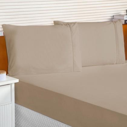 Imagem de Jogo Lençol Casal 100% Algodão 200 Fios 03 Pçs C/ Elástico Ponto Palito