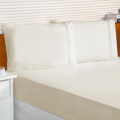 Imagem de Jogo Lençol Casal 100% Algodão 200 Fios 03 Pçs C/ Elástico Ponto Palito