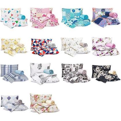 Imagem de Jogo Lençol Casal 4 Peças Para Cama Box Linha Charmoso Estampas Variadas Luxo