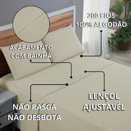 Imagem de Jogo Lençol Casal 4 peças Percal 200 Fios Algodão com Elástico Virol e Fronhas Hotel Pousada