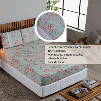 Imagem de Jogo Lençol Casal Estampado Elástico Malha 100% Algodão