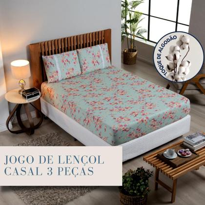 Imagem de Jogo Lençol Casal Estampado Elástico Malha 100% Algodão