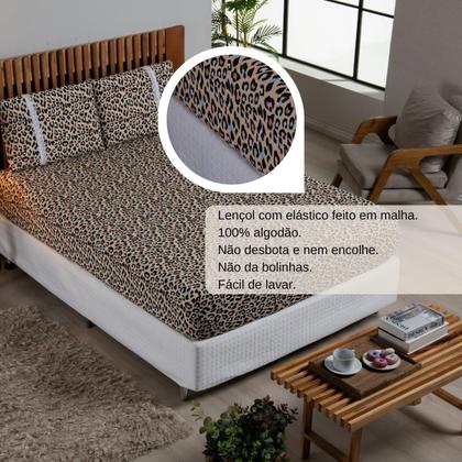Imagem de Jogo Lençol Casal Estampado Elástico Malha 100% Algodão