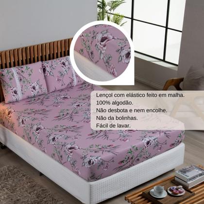 Imagem de Jogo Lençol Casal Estampado Elástico Malha 100% Algodão