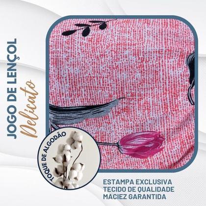 Imagem de Jogo Lençol Casal Estampado Elástico Malha 100% Algodão