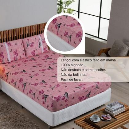 Imagem de Jogo Lençol Casal Estampado Elástico Malha 100% Algodão