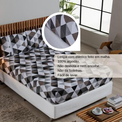 Imagem de Jogo Lençol Casal Estampado Elástico Malha 100% Algodão