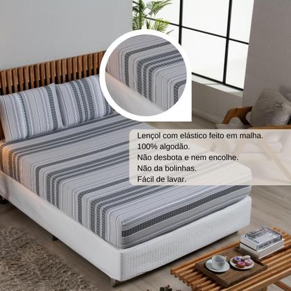 Imagem de Jogo Lençol Casal Estampado Elástico Malha 100% Algodão