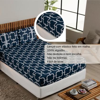 Imagem de Jogo Lençol Casal Estampado Elástico Malha 100% Algodão
